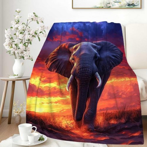 Sunrise Elephant Plush Blanket