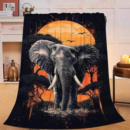 Sunset Elephant Flannel Blanket