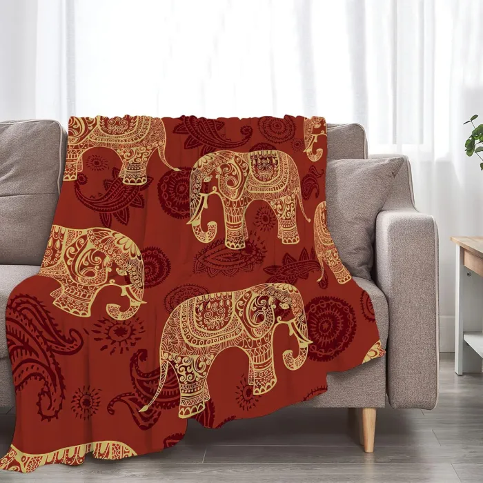 Elephant Print Red Blanket