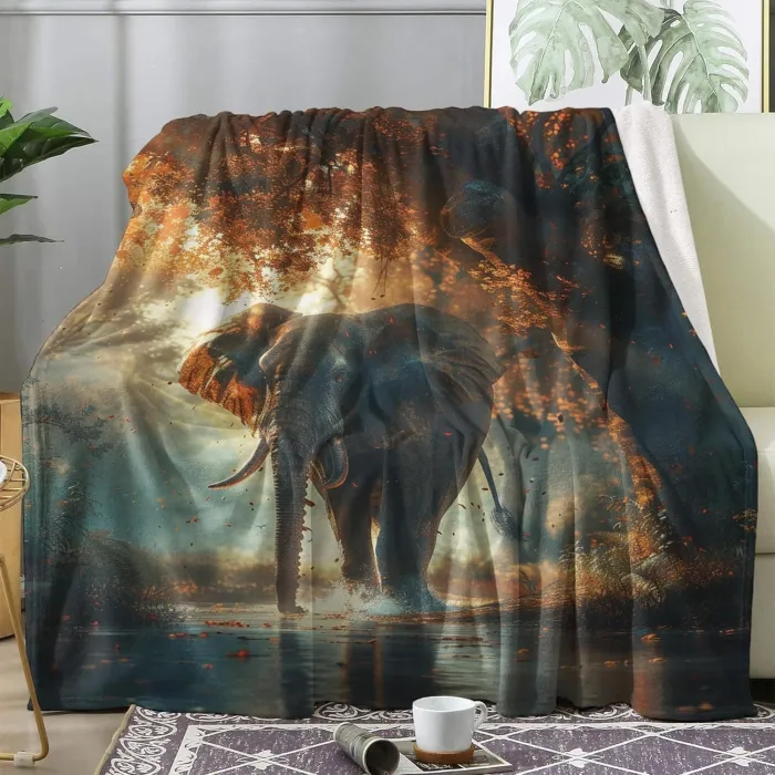 Forest Elephant Print Plush Blanket