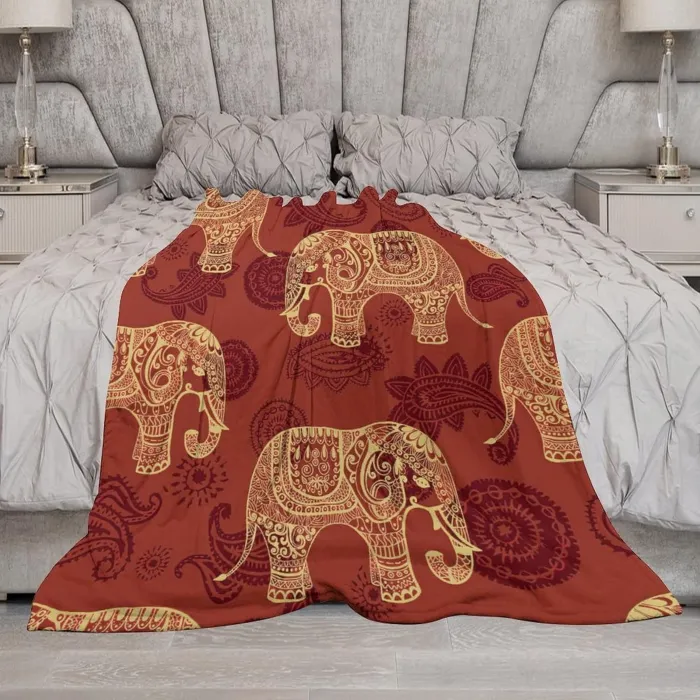 Elephant Print Red Blanket