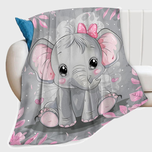 Cute Baby Elephant Print Plush Blanket