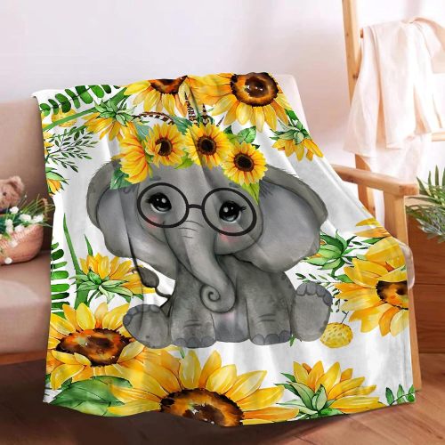 Sunflower Baby Elephant Print Blanket