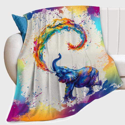 Colorful Elephant Print Blanket