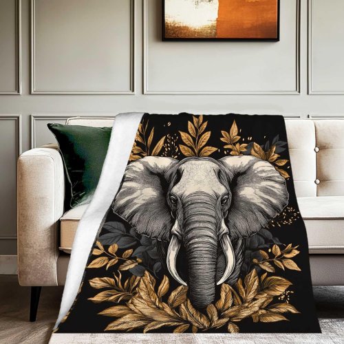 Elephant Leaves Print Fleece Blanket