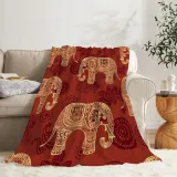 Elephant Print Red Blanket