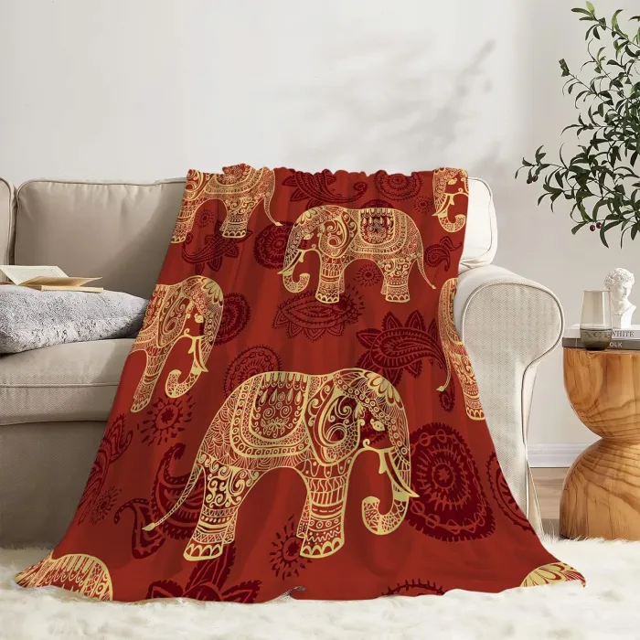 Elephant Print Red Blanket