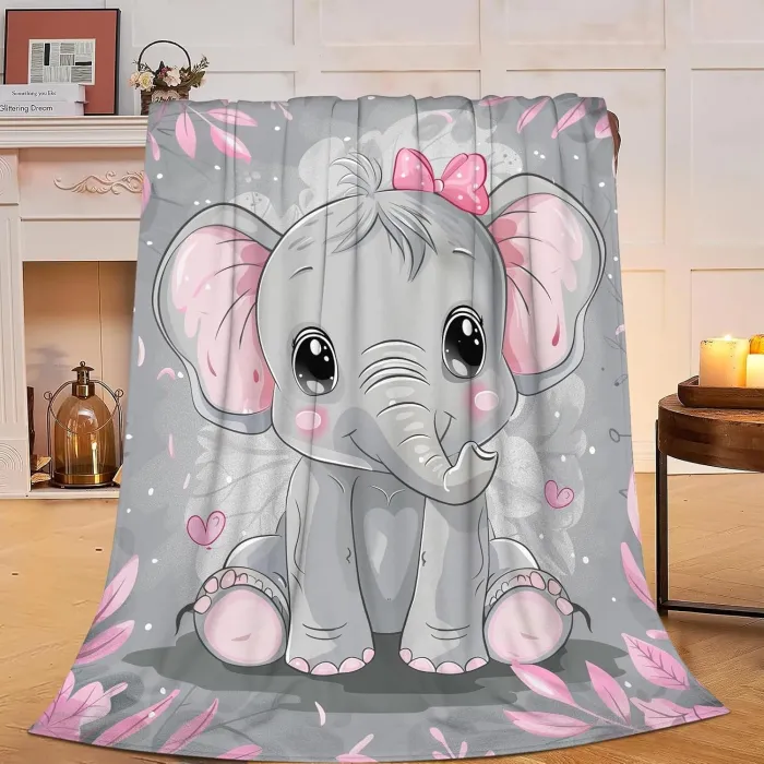 Cute Baby Elephant Print Plush Blanket