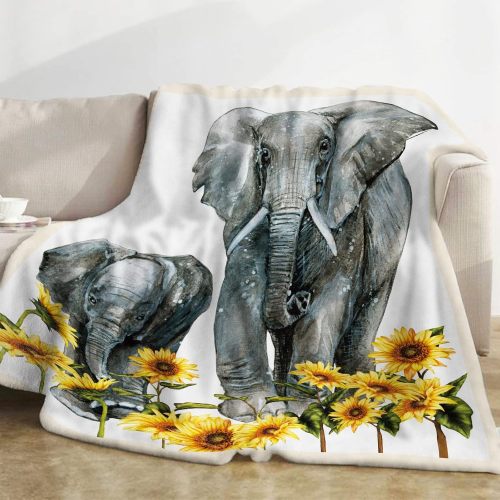 Sunflower Mom Baby Elephant Print Blanket