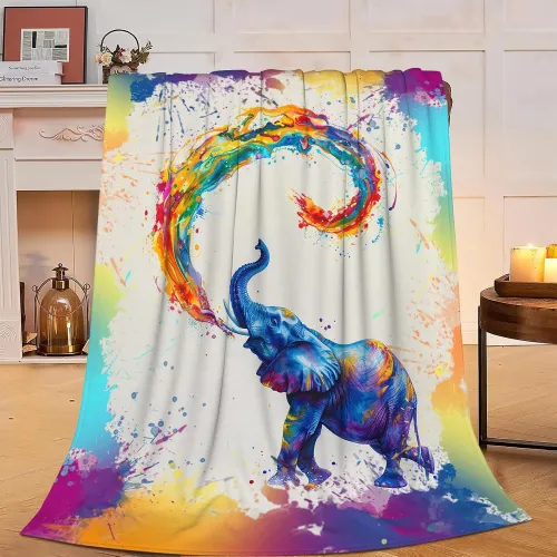 Colorful Elephant Print Blanket