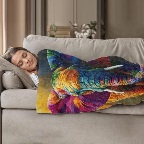 Colorful Elephant Theme Plush Blanket