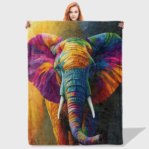 Colorful Elephant Theme Plush Blanket