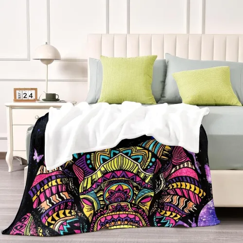 Colorful Elephant Fleece Blanket