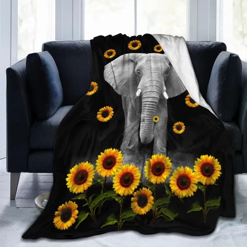 Sunflower Elephant Print Blanket