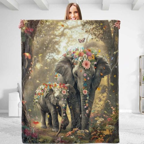 Mom Baby Elephant Fleece Blanket