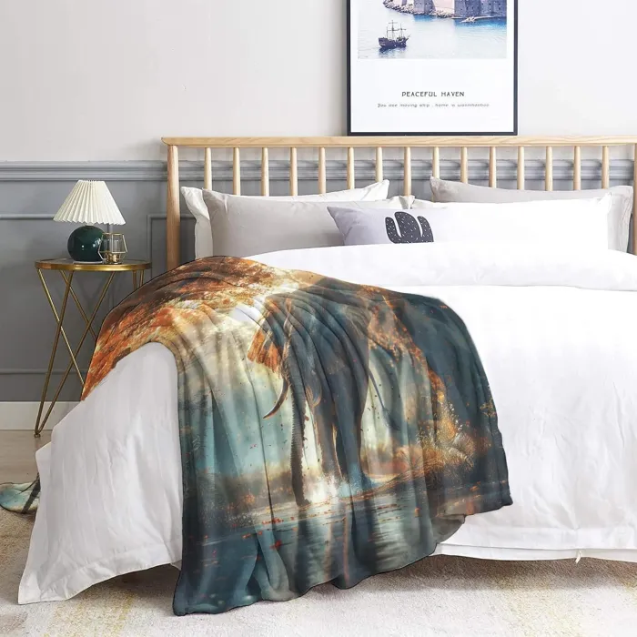 Forest Elephant Print Plush Blanket