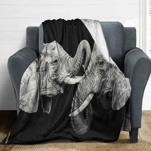 Elephant Couples Print Plush Blanket