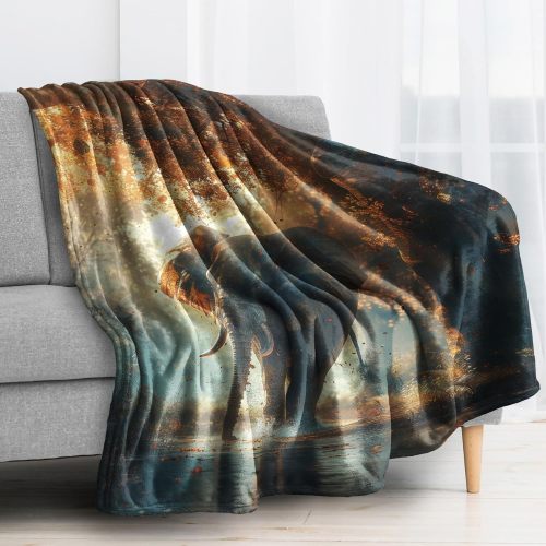 Forest Elephant Print Plush Blanket