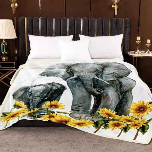 Sunflower Mom Baby Elephant Print Blanket