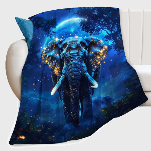 Blue Elephant Print Blanket
