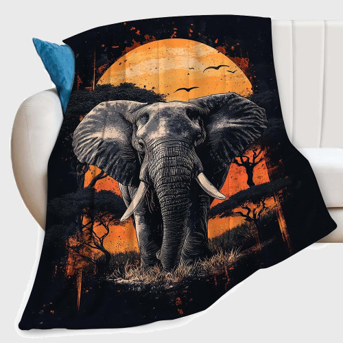 Sunset Elephant Flannel Blanket