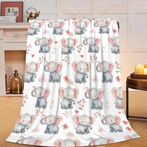 Cute Kids Cartoon Elephant Flannel Blanket