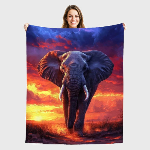 Sunrise Elephant Plush Blanket
