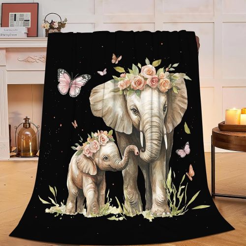 Mom Baby Elephant Fleece Blanket