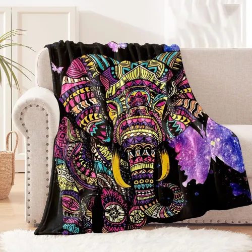 Colorful Elephant Fleece Blanket