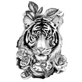 Tiger Rose Clock Tattoo