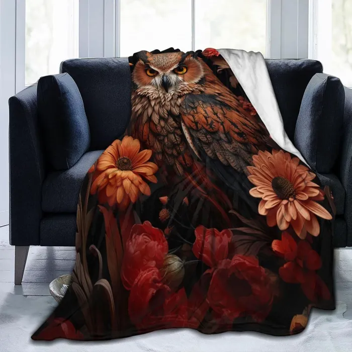 Floral Owl Plush Blanket