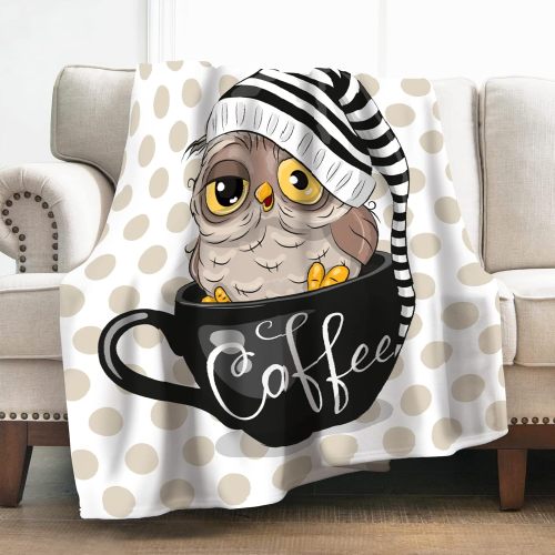 Funny Cartoon Coffee Owl Plush Blanket