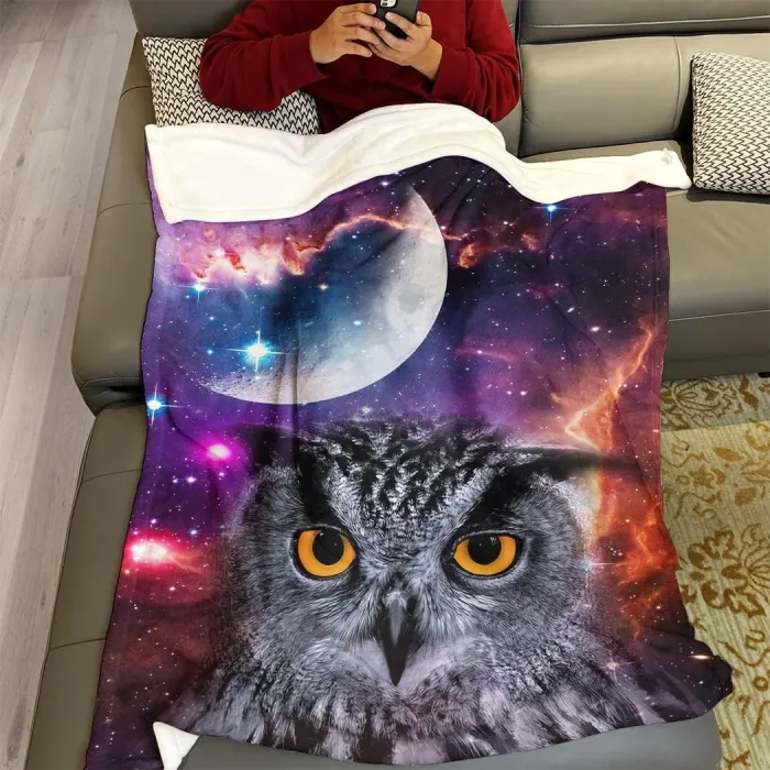 Galaxy Owl Print Fleece Blanket