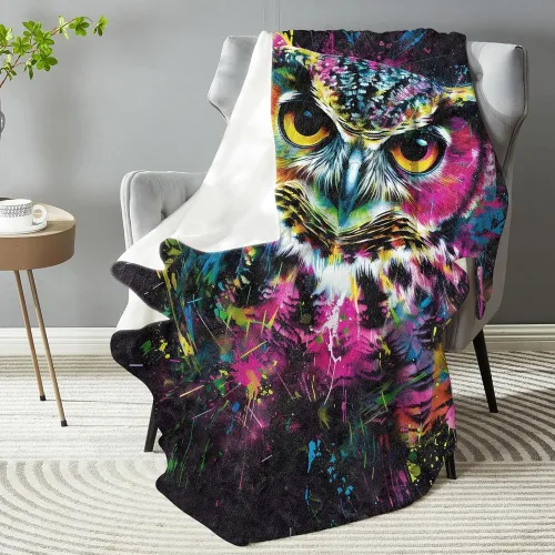 Colorful Owl Print Blanket