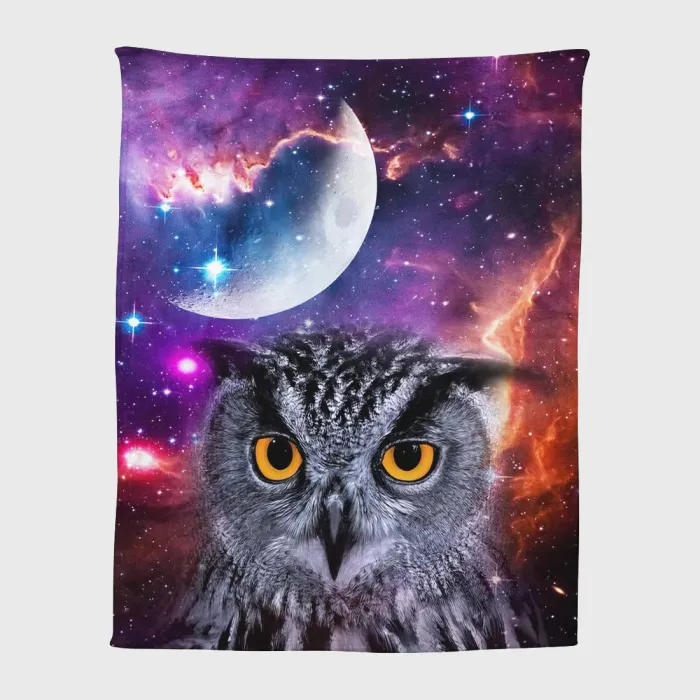 Galaxy Owl Print Fleece Blanket