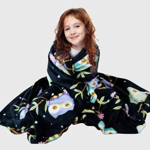 Cartoon Owl Print Fleece Blanket