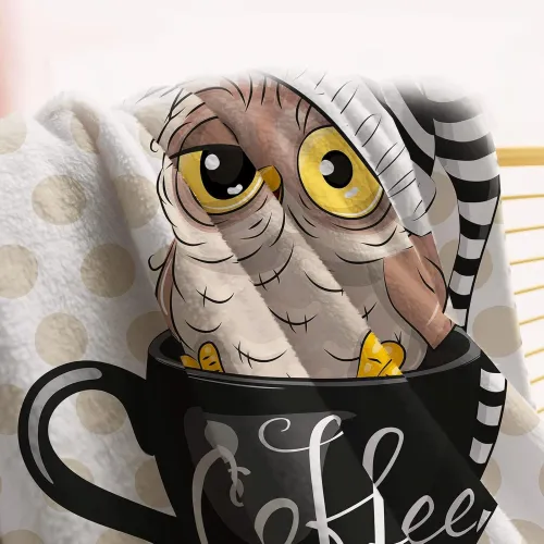 Funny Cartoon Coffee Owl Plush Blanket