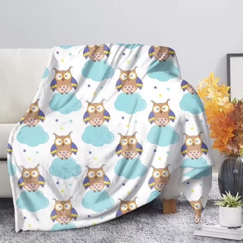 Cute Cloud Owl Throw Blanket