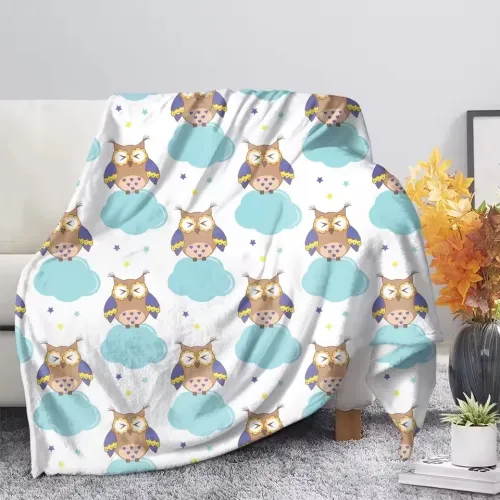 Cute Cloud Owl Throw Blanket