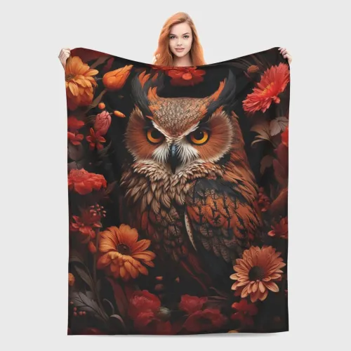 Floral Owl Plush Blanket