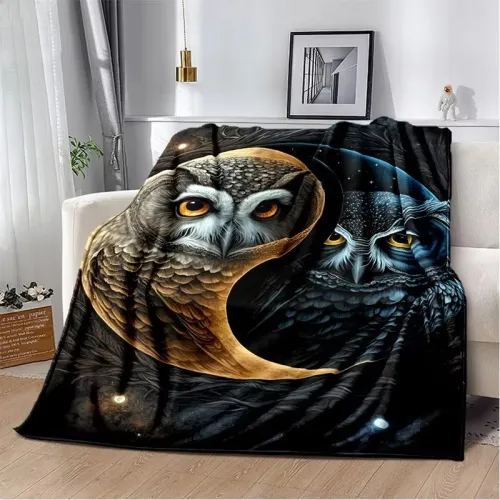 Yin Yang Owl Print Blanket