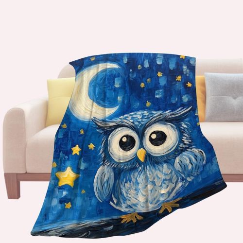 Moon Star Owl Throw Blanket