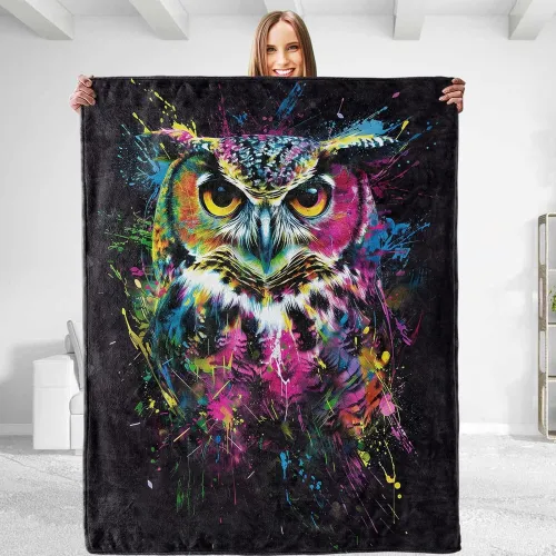 Colorful Owl Print Blanket