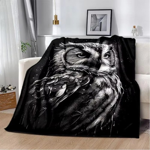 Black Owl Print Blanket