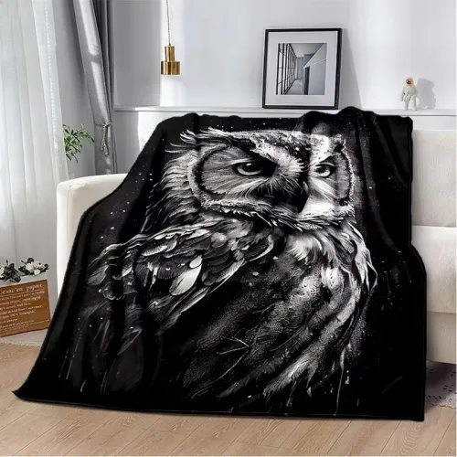 Black Owl Print Blanket
