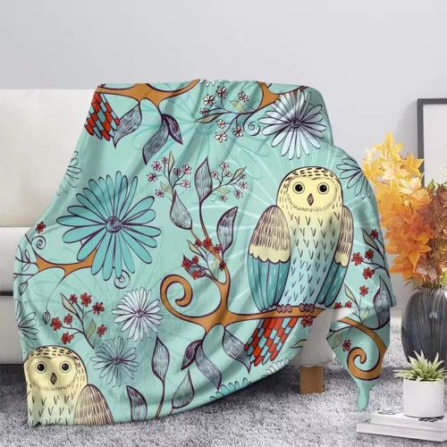 Cute Floral Owl Throw Blanket