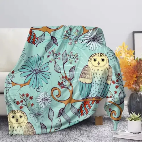 Cute Floral Owl Throw Blanket