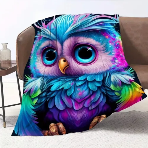 Colorful Owl Print Blanket