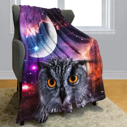 Galaxy Owl Print Fleece Blanket