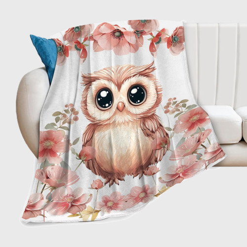 Floral Owl Print Fleece Blanket